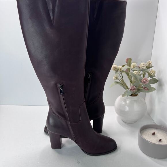 NYDJ Sabastin Tall Leather Knee High Boots Side Zip Chocolate Brown Women 9 - Picture 5 of 9